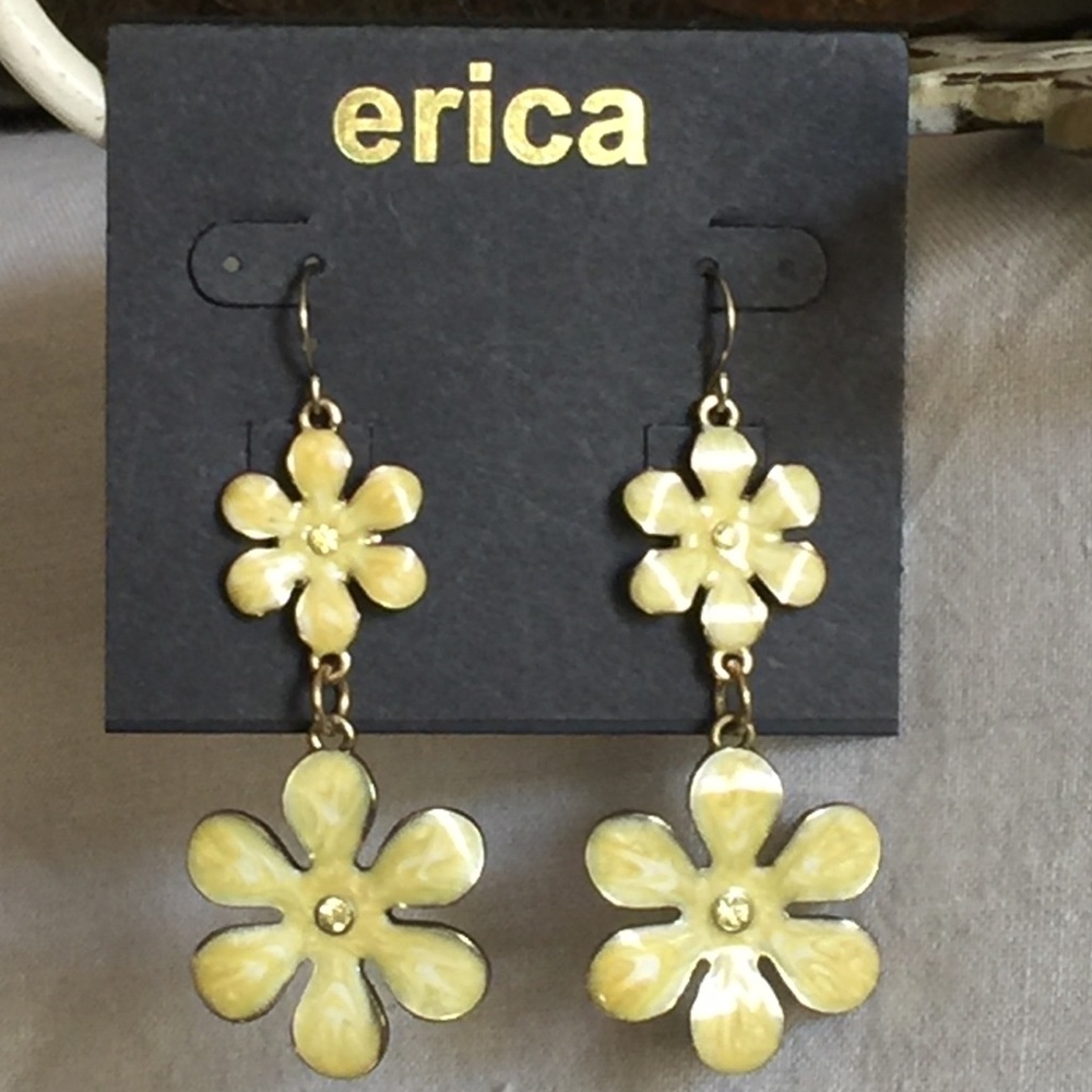 Daisy dangle Yellow enamel earrings by Erica